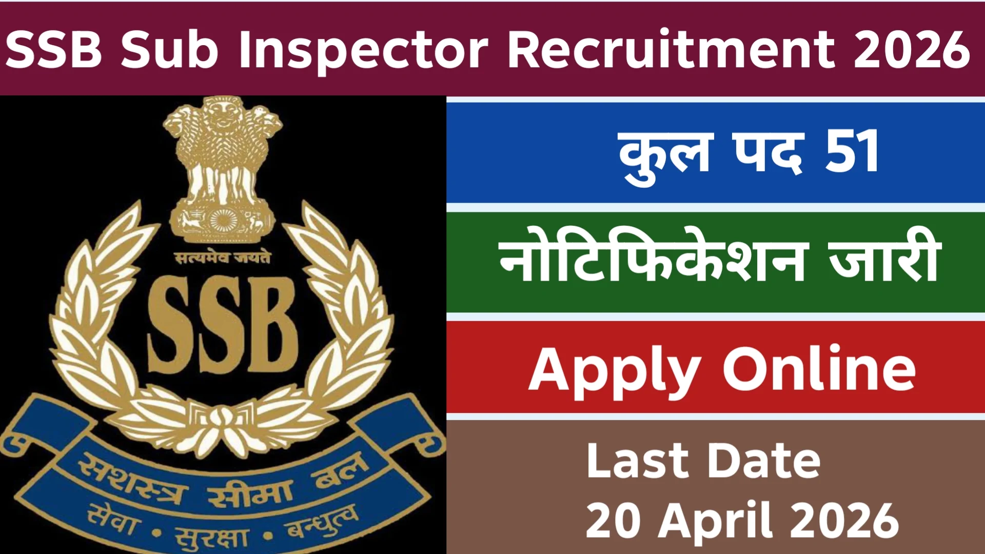SSB Sub Inspector Recruitment 2026