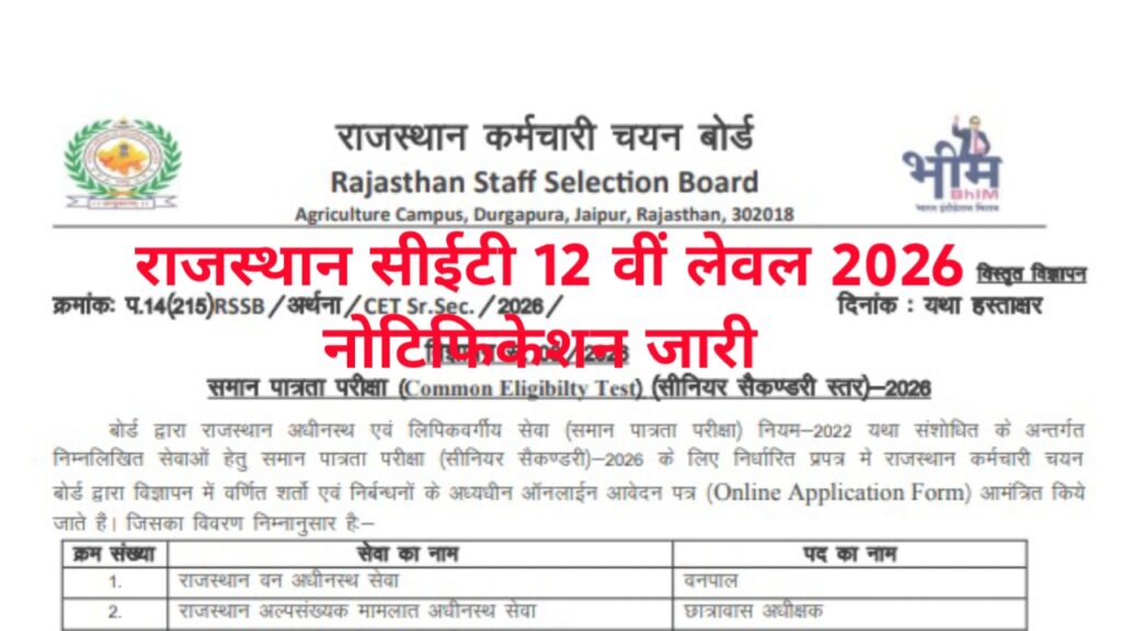 Rajasthan CET 12th Level 2026